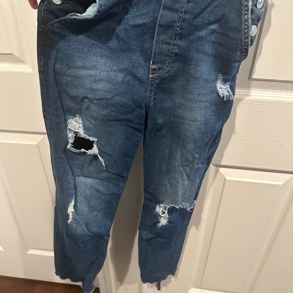 H&M | Divided Denim Distressed Bib Overalls | Medium Wash | Size 2 - Picture 2 of 8